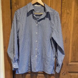 Foxcroft Blue and White Gingham Button-Up Shirt